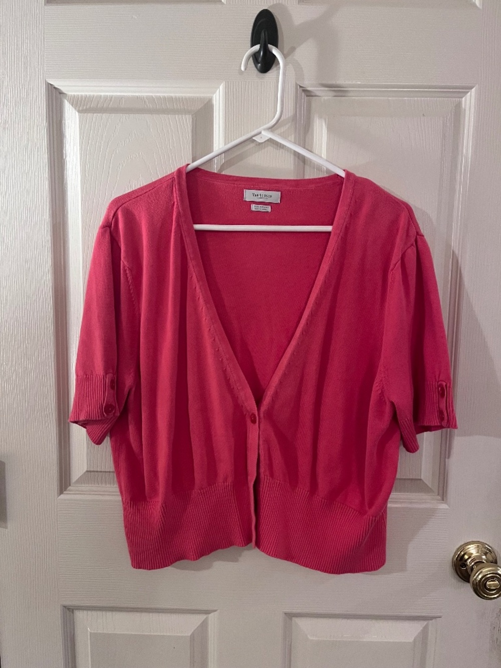 Van Heusen Women's Short Sleeve Cropped Cardigan Sweater – Coral Pink, Size XL
